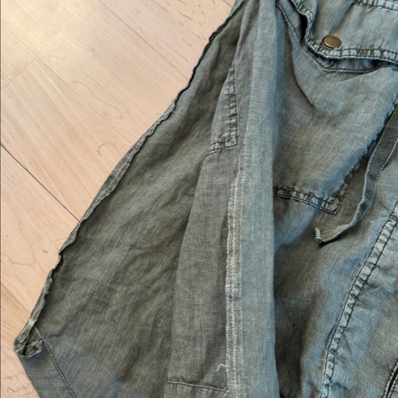 Sundance Grace Eyelet Hooded Linen Utility Jacket in olive green-M-Boho-Read - Picture 9 of 10